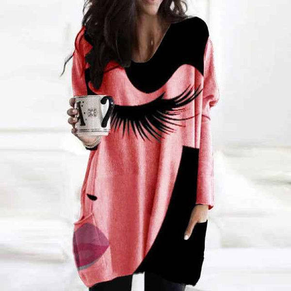 Trendy Cozy Abstract Face Print Shirt With Long Sleeves and Pockets