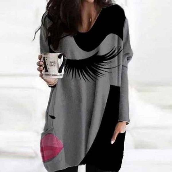 Trendy Cozy Abstract Face Print Shirt With Long Sleeves and Pockets