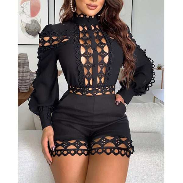 Trendy Hollow Out Fashion Long Sleeve Romper - TrendsetterbyTracy Boutique