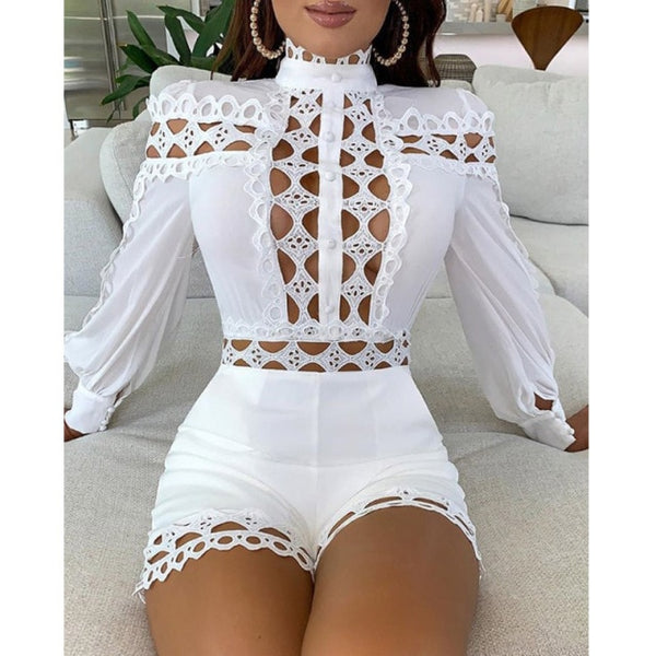Trendy Hollow Out Fashion Long Sleeve Romper - TrendsetterbyTracy Boutique