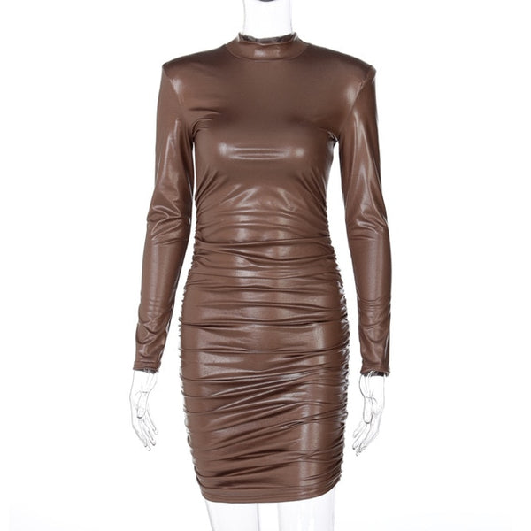 Trendy Mini Leather Turtleneck Dress - TrendsetterbyTracy Boutique