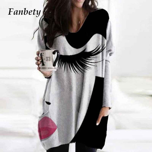 Trendy Cozy Abstract Face Print Shirt With Long Sleeves and Pockets