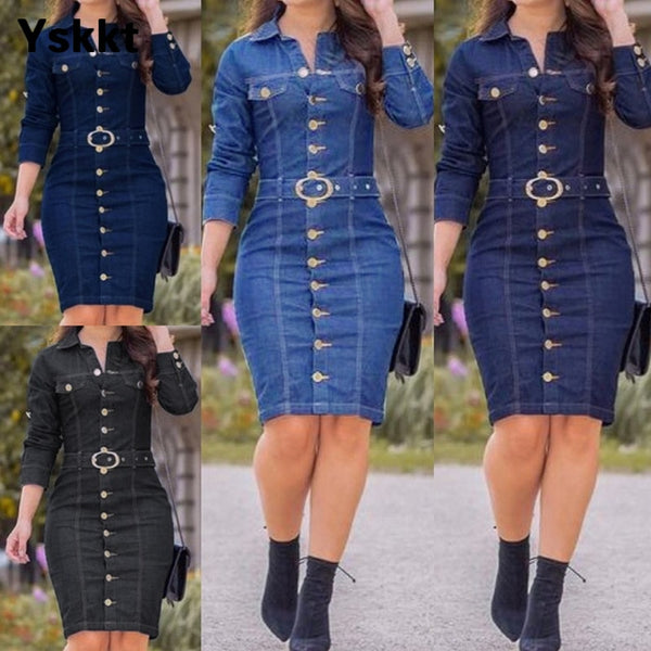 Trendy Denim Button Belt Dress - TrendsetterbyTracy Boutique