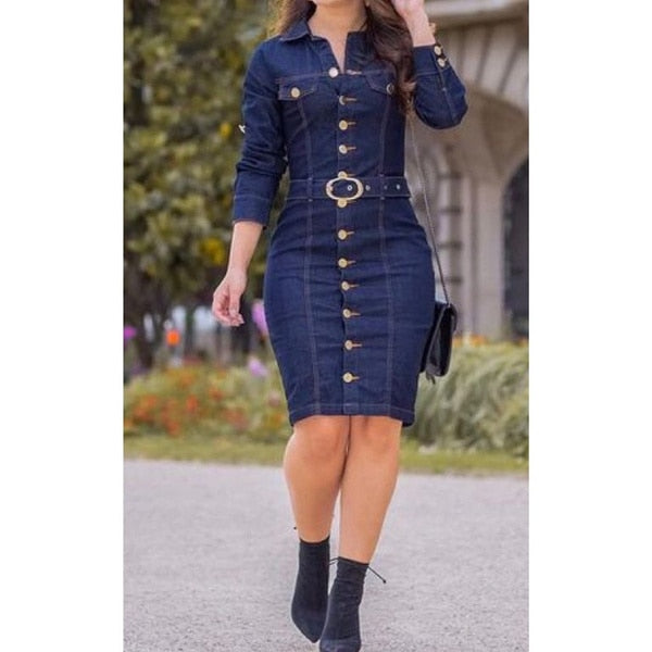 Trendy Denim Button Belt Dress - TrendsetterbyTracy Boutique