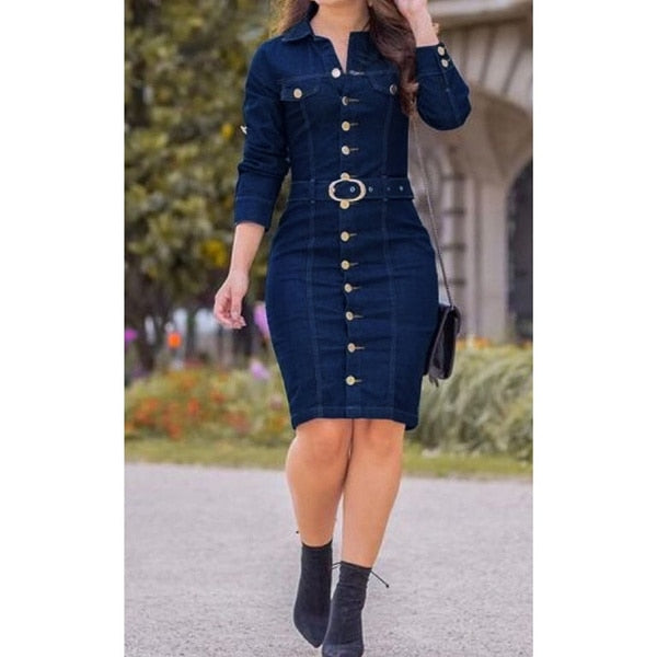 Trendy Denim Button Belt Dress - TrendsetterbyTracy Boutique