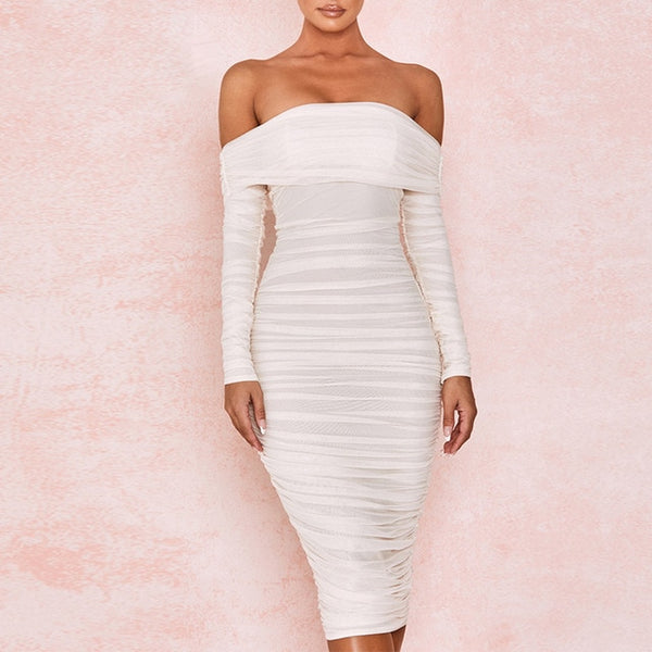 Trendy Double Layer Mesh Party Off The Shoulder Dress - TrendsetterbyTracy Boutique