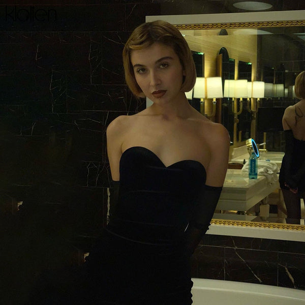 Trendy Strapless Long Sleeve Black Mesh Dress - TrendsetterbyTracy Boutique