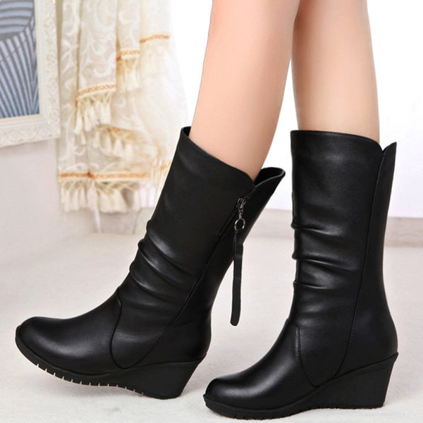 Trendy Mid Calf High Wedge Boots - TrendsetterbyTracy Boutique