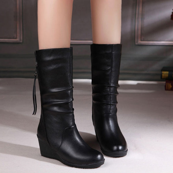 Trendy Mid Calf High Wedge Boots - TrendsetterbyTracy Boutique