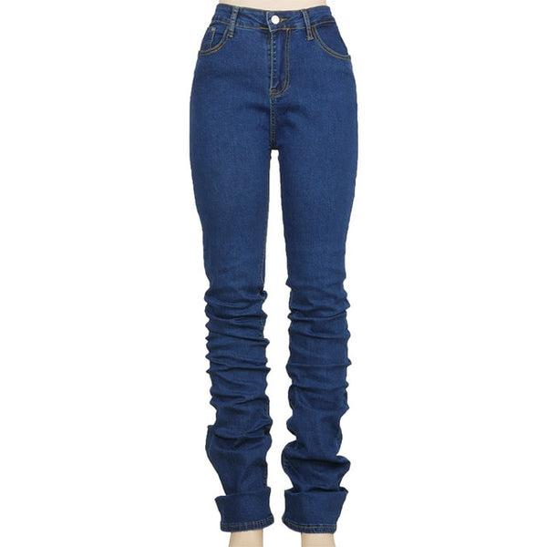 Trendy Blue High Waist Stacked Jeans - TrendsetterbyTracy Boutique