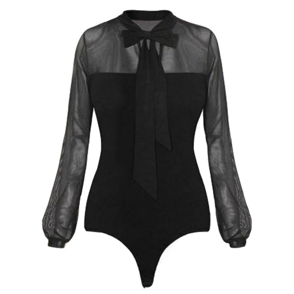 Trendy Bow Long Sleeve Sheer Bodysuits - TrendsetterbyTracy Boutique