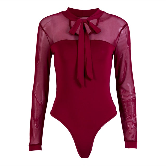 Trendy Bow Long Sleeve Sheer Bodysuits - TrendsetterbyTracy Boutique