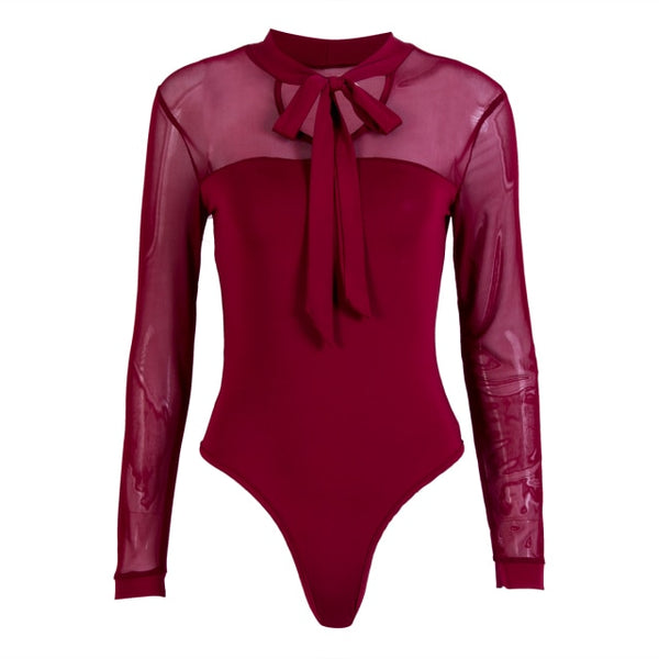 Trendy Bow Long Sleeve Sheer Bodysuits - TrendsetterbyTracy Boutique