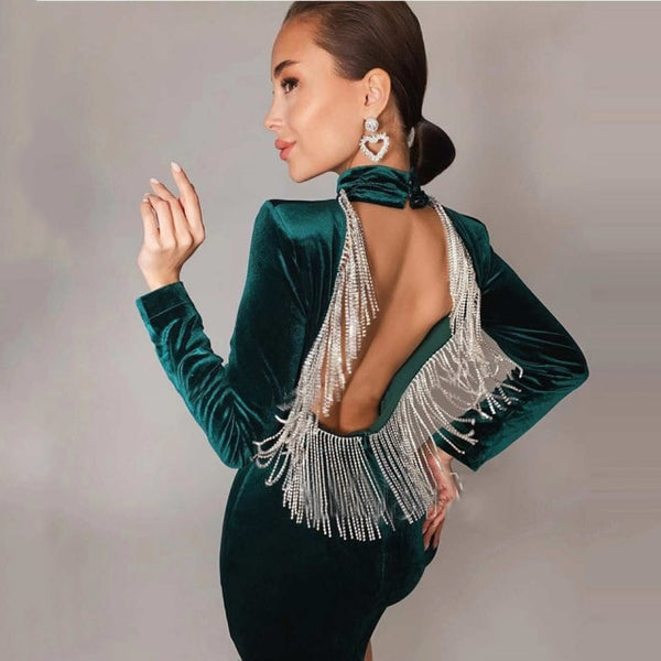 Trendy Turtleneck Long Sleeve Backless Mini Dress - TrendsetterbyTracy Boutique