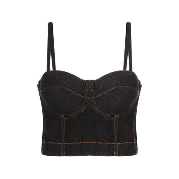 Trendy Denim  Half Camisole Adjustable Shoulder Strap Top