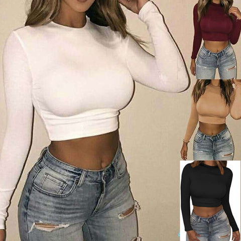 Trendy Women Solid Color Long Sleeve Crop Tops - TrendsetterbyTracy Boutique