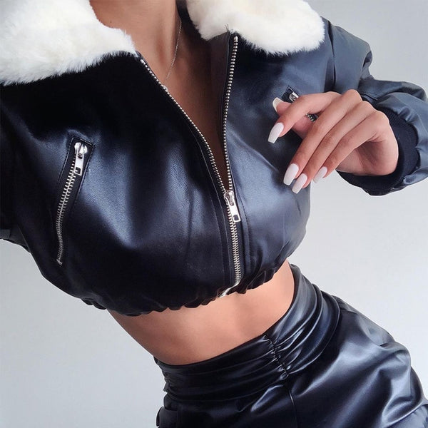 Trendy Long Sleeve Zip Up Solid Faux Fur Cropped Coat - TrendsetterbyTracy Boutique