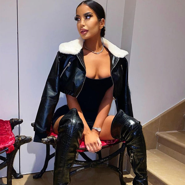 Trendy Long Sleeve Zip Up Solid Faux Fur Cropped Coat - TrendsetterbyTracy Boutique