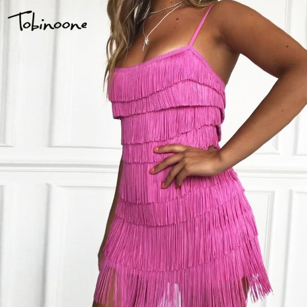 Trendy Tassel Fringed Mini Backless Party Dress - TrendsetterbyTracy Boutique