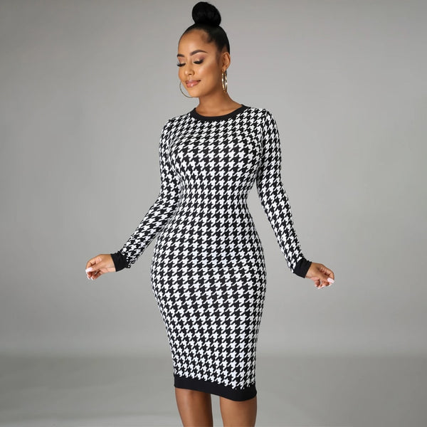 Trendy Pattern Long Sleeve Hollow Out Dress - TrendsetterbyTracy Boutique