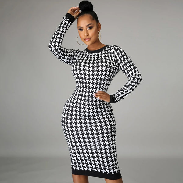 Trendy Pattern Long Sleeve Hollow Out Dress - TrendsetterbyTracy Boutique