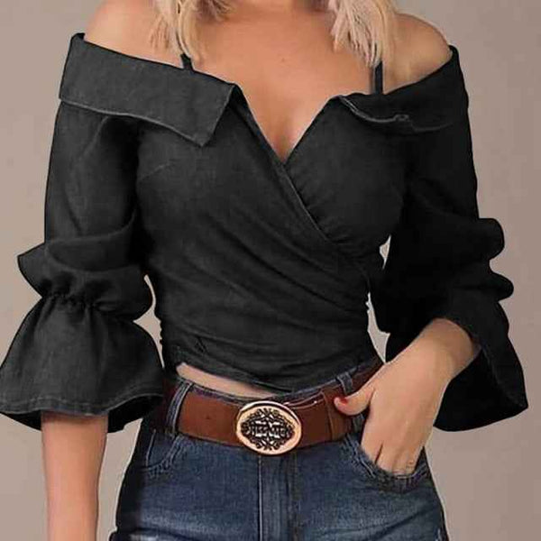 Trendy Off The Shoulder Casual Flare Sleeve Shirt