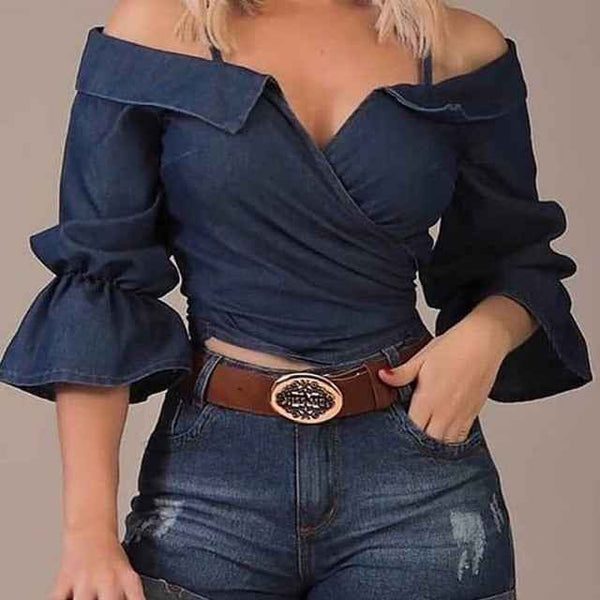 Trendy Off The Shoulder Casual Flare Sleeve Shirt