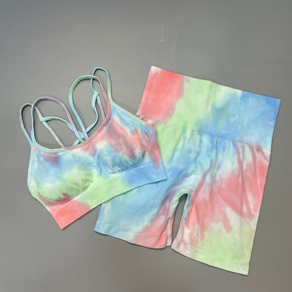 Trendy Tie Dye Sporty High Waist Seamless Leggings And Cropped Bra Set - TrendsetterbyTracy Boutique