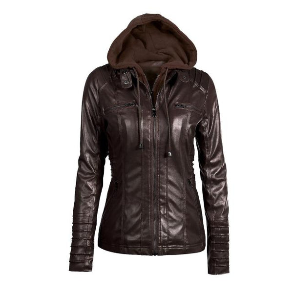 Trendy Hooded Faux Leather Jacket - TrendsetterbyTracy Boutique