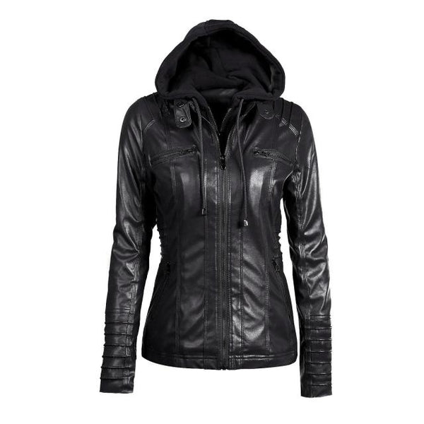 Trendy Hooded Faux Leather Jacket - TrendsetterbyTracy Boutique