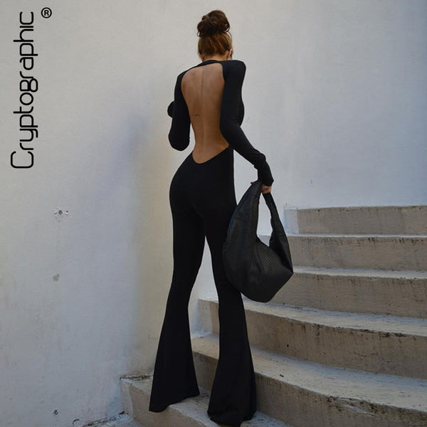 Trendy Black Sexy Backless Flare Pants Jumpsuits - TrendsetterbyTracy Boutique