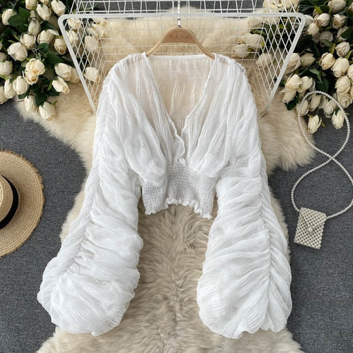 Trendy Chiffon Elegant Puff Blouse - TrendsetterbyTracy Boutique