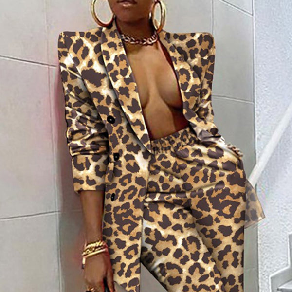Trendy Animal Print Two Piece Blazer Jacket With Pants Set - TrendsetterbyTracy Boutique