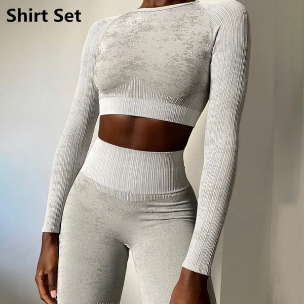 Trendy Seamless Yoga Long Sleeve Crop Top And Leggings Set - TrendsetterbyTracy Boutique