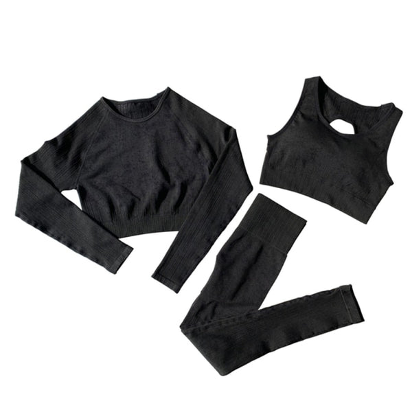 Trendy Seamless Yoga Long Sleeve Crop Top And Leggings Set - TrendsetterbyTracy Boutique