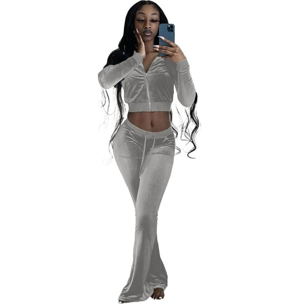 Trendy Velvet Two Piece Crop Top And Bottom - TrendsetterbyTracy Boutique