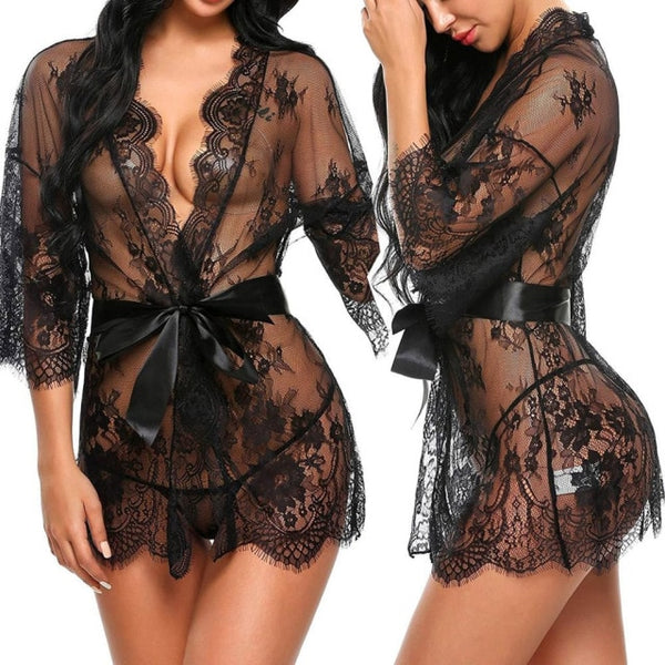 Trendy Lace Mesh Lingerie Robe - TrendsetterbyTracy Boutique