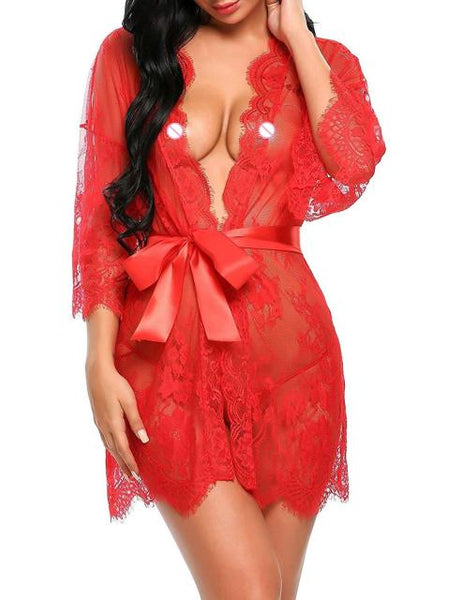 Trendy Lace Mesh Lingerie Robe - TrendsetterbyTracy Boutique