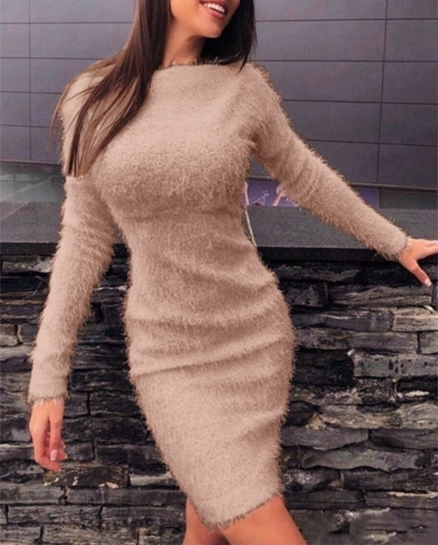 Trendy Plush Long Sleeve Mini Dress - TrendsetterbyTracy Boutique