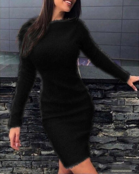 Trendy Plush Long Sleeve Mini Dress - TrendsetterbyTracy Boutique