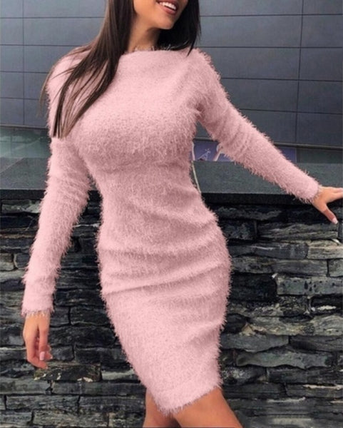 Trendy Plush Long Sleeve Mini Dress - TrendsetterbyTracy Boutique