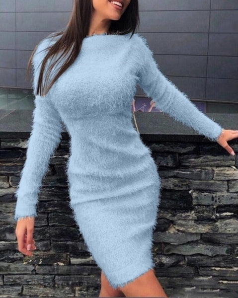 Trendy Plush Long Sleeve Mini Dress - TrendsetterbyTracy Boutique