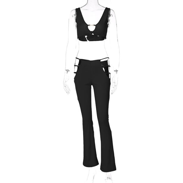 Trendy Cutout Flare Crop Top And Pants Set - TrendsetterbyTracy Boutique