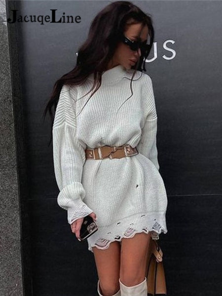 Trendy Oversized Elegant Knitted Sweater Dress - TrendsetterbyTracy Boutique