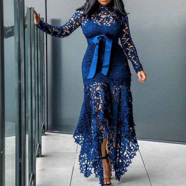 Trendy  Mesh Hollow Lace Long Sleeve Dress - TrendsetterbyTracy Boutique