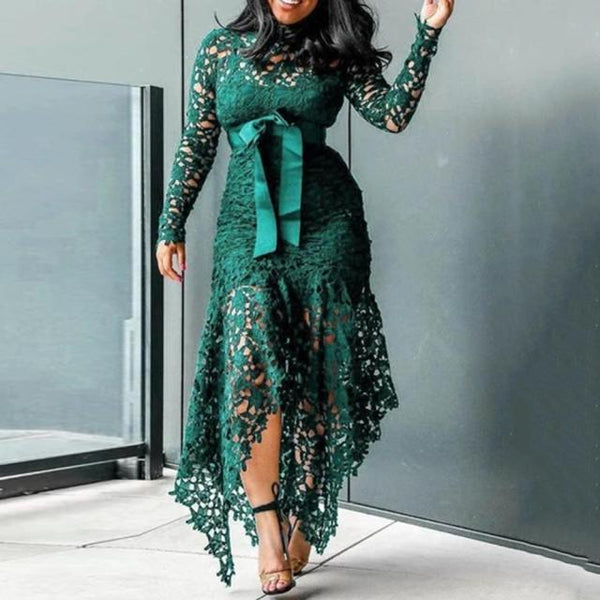 Trendy  Mesh Hollow Lace Long Sleeve Dress - TrendsetterbyTracy Boutique