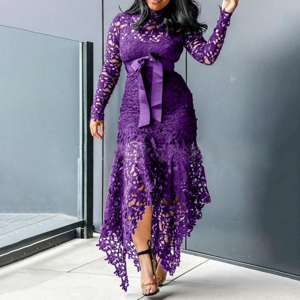 Trendy  Mesh Hollow Lace Long Sleeve Dress - TrendsetterbyTracy Boutique