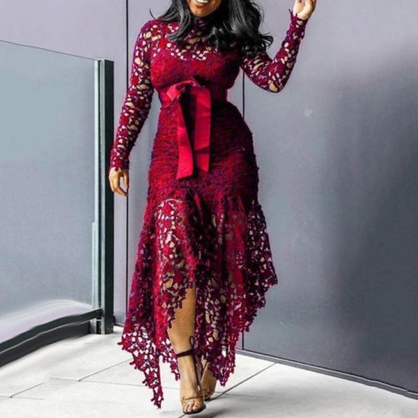 Trendy  Mesh Hollow Lace Long Sleeve Dress - TrendsetterbyTracy Boutique