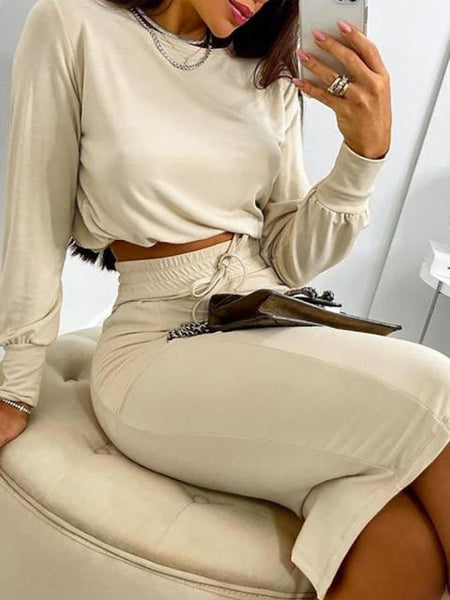 Trendy Two Piece Cropped Blouse and High Waist Skirt Set - TrendsetterbyTracy Boutique