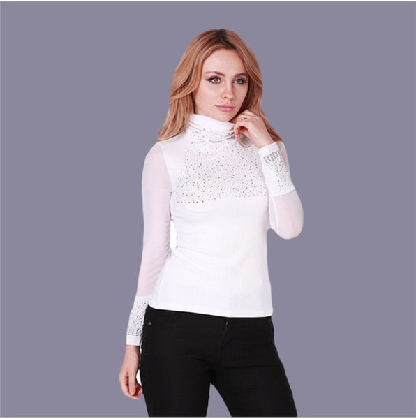 Trendy Mesh Lace Long Sleeve Turtleneck Blouse - TrendsetterbyTracy Boutique